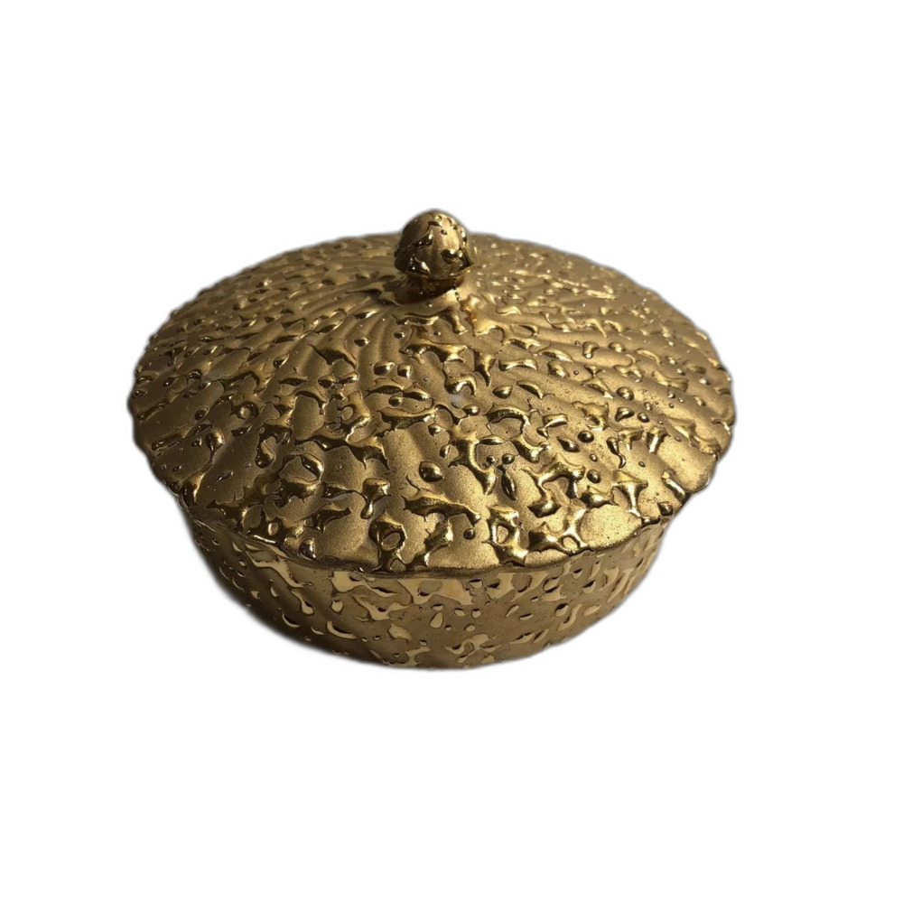 Vintage Ceramic Weeping Bright Gold 6" Lidded Dish 22 kt